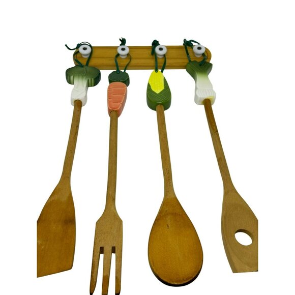 VTG Wooden Kitchen Utensil Set with Vegetable Handles – 4-Piece, 17" Kitchenware - Picture 1 of 7